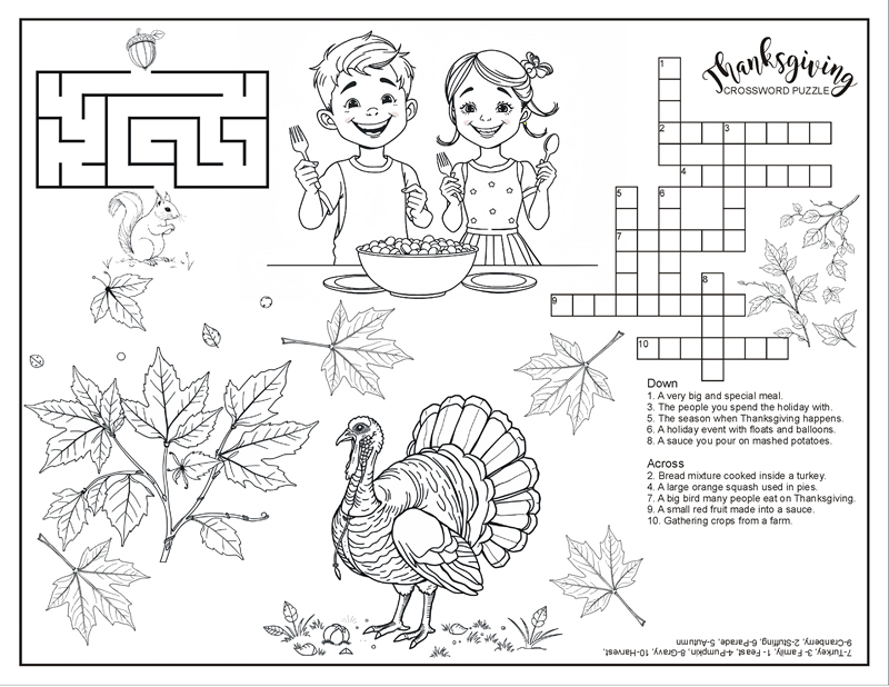 Letter Size Thanksgiving Activity Page Placemat